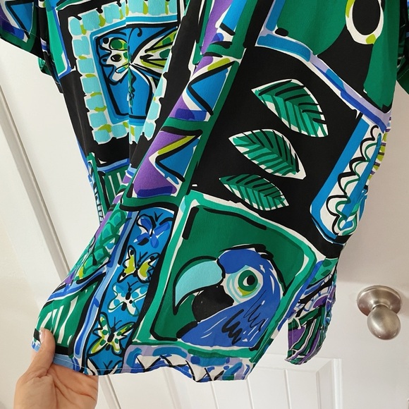 Bob Mackie Wearable Art 100% Silk Novelty Cat Short Sleeve Hawaïi Watercolor XL - Picture 4 of 7